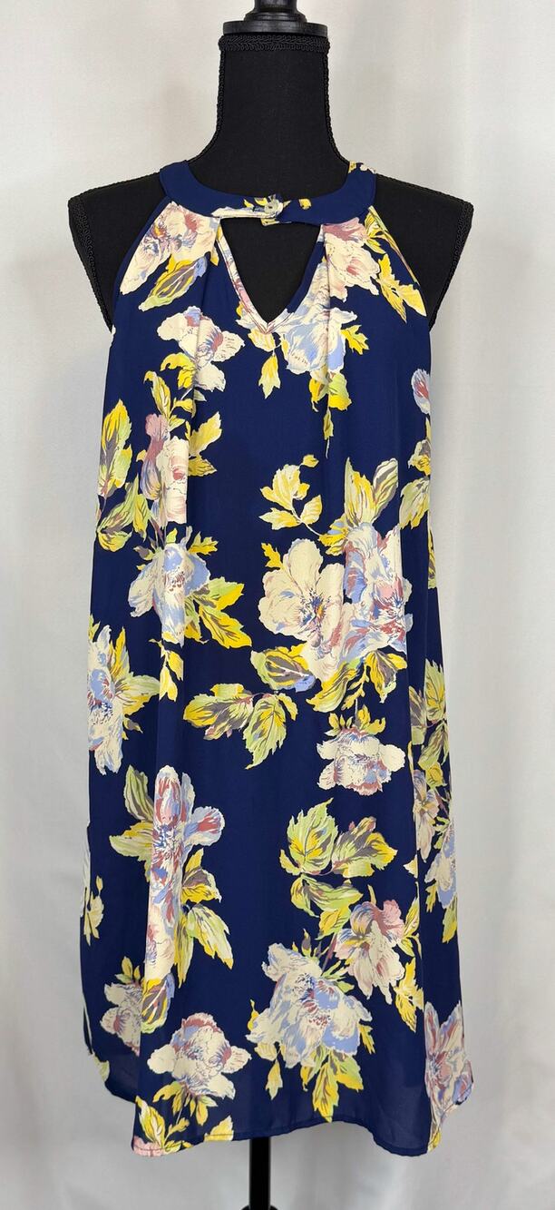 Womens Sleeveless Blue Floral Mini Dress Size S A-line Floral Flowy Resortwear
